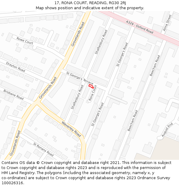 17, RONA COURT, READING, RG30 2RJ: Location map and indicative extent of plot
