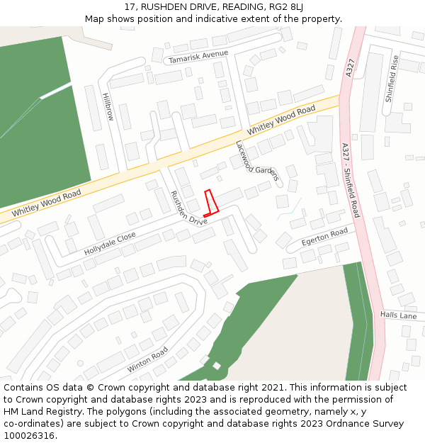 17, RUSHDEN DRIVE, READING, RG2 8LJ: Location map and indicative extent of plot