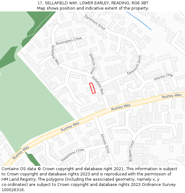17, SELLAFIELD WAY, LOWER EARLEY, READING, RG6 3BT: Location map and indicative extent of plot
