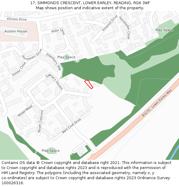 17, SIMMONDS CRESCENT, LOWER EARLEY, READING, RG6 3WF: Location map and indicative extent of plot
