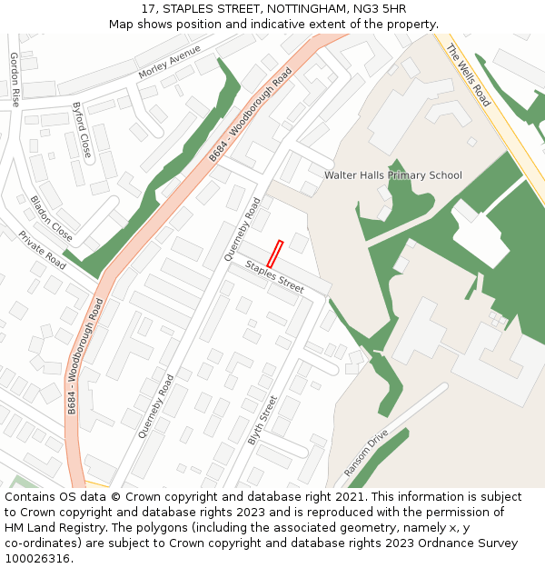 17, STAPLES STREET, NOTTINGHAM, NG3 5HR: Location map and indicative extent of plot