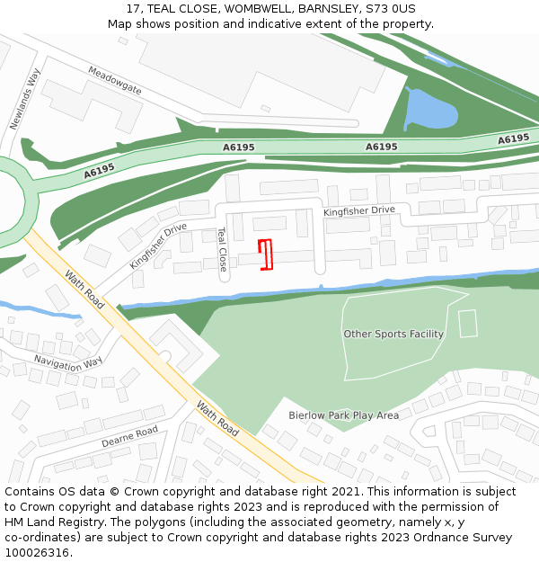 17, TEAL CLOSE, WOMBWELL, BARNSLEY, S73 0US: Location map and indicative extent of plot