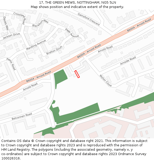 17, THE GREEN MEWS, NOTTINGHAM, NG5 5LN: Location map and indicative extent of plot