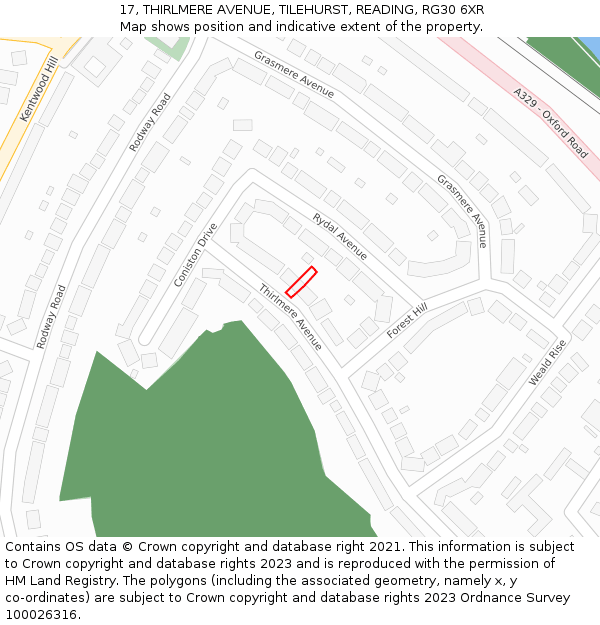 17, THIRLMERE AVENUE, TILEHURST, READING, RG30 6XR: Location map and indicative extent of plot