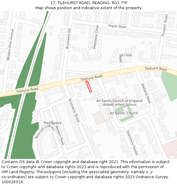17, TILEHURST ROAD, READING, RG1 7TP: Location map and indicative extent of plot
