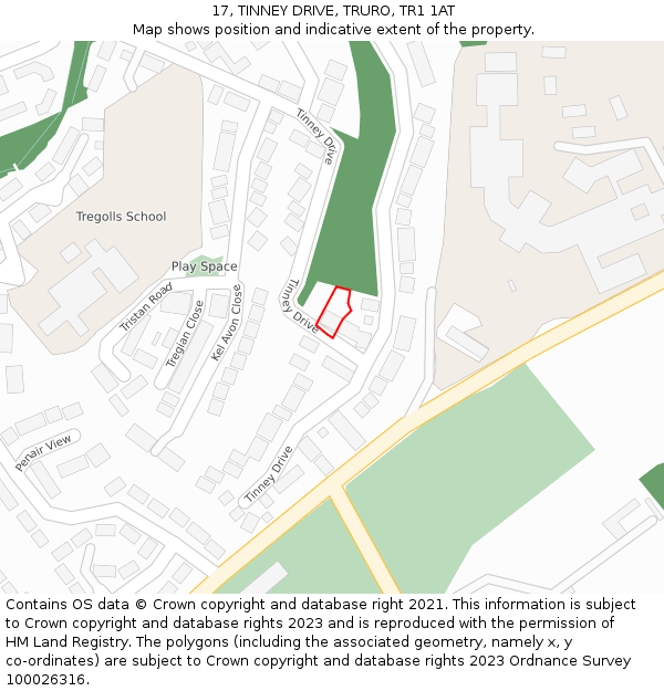 17, TINNEY DRIVE, TRURO, TR1 1AT: Location map and indicative extent of plot