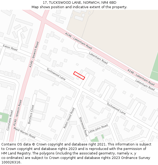 17, TUCKSWOOD LANE, NORWICH, NR4 6BD: Location map and indicative extent of plot