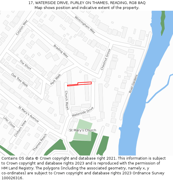 17, WATERSIDE DRIVE, PURLEY ON THAMES, READING, RG8 8AQ: Location map and indicative extent of plot