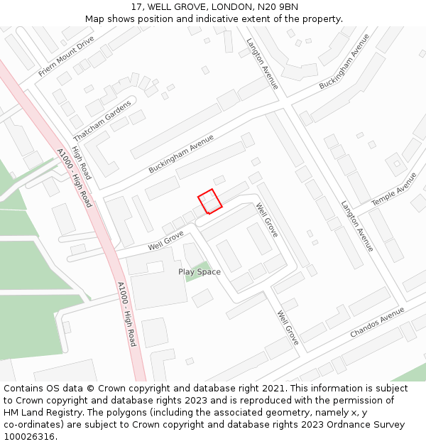 17, WELL GROVE, LONDON, N20 9BN: Location map and indicative extent of plot