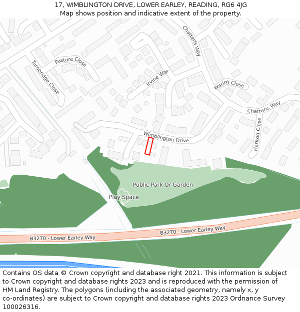 17, WIMBLINGTON DRIVE, LOWER EARLEY, READING, RG6 4JG: Location map and indicative extent of plot