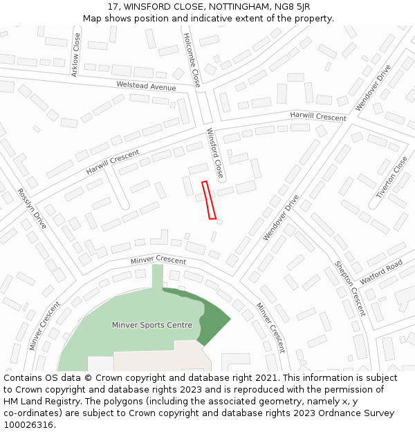 17, WINSFORD CLOSE, NOTTINGHAM, NG8 5JR: Location map and indicative extent of plot