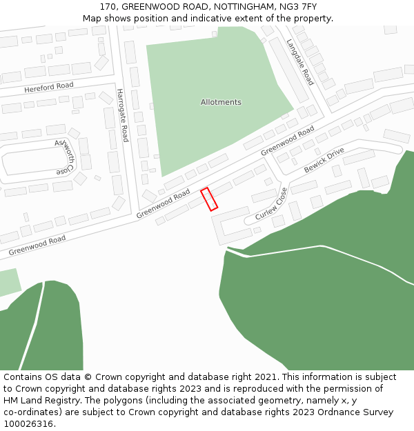 170, GREENWOOD ROAD, NOTTINGHAM, NG3 7FY: Location map and indicative extent of plot