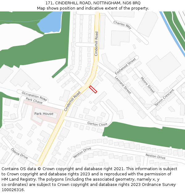171, CINDERHILL ROAD, NOTTINGHAM, NG6 8RQ: Location map and indicative extent of plot