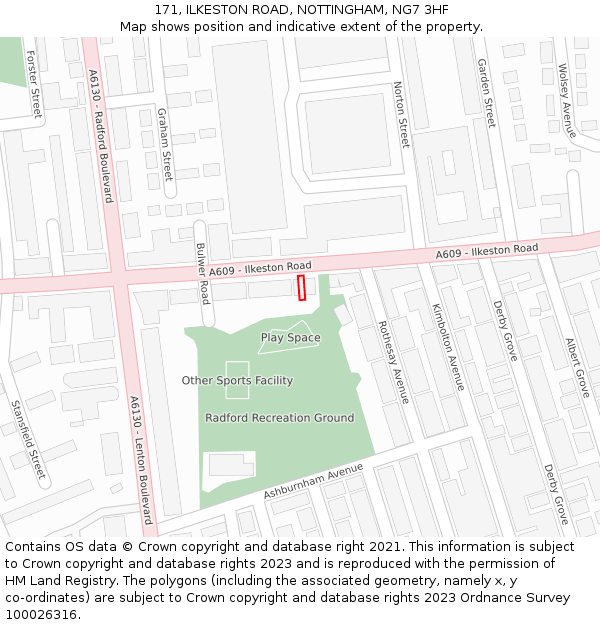 171, ILKESTON ROAD, NOTTINGHAM, NG7 3HF: Location map and indicative extent of plot