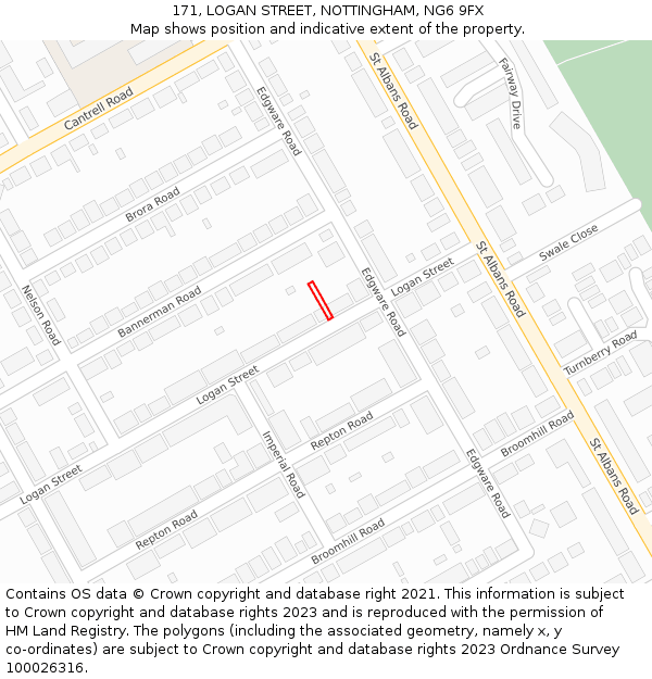 171, LOGAN STREET, NOTTINGHAM, NG6 9FX: Location map and indicative extent of plot
