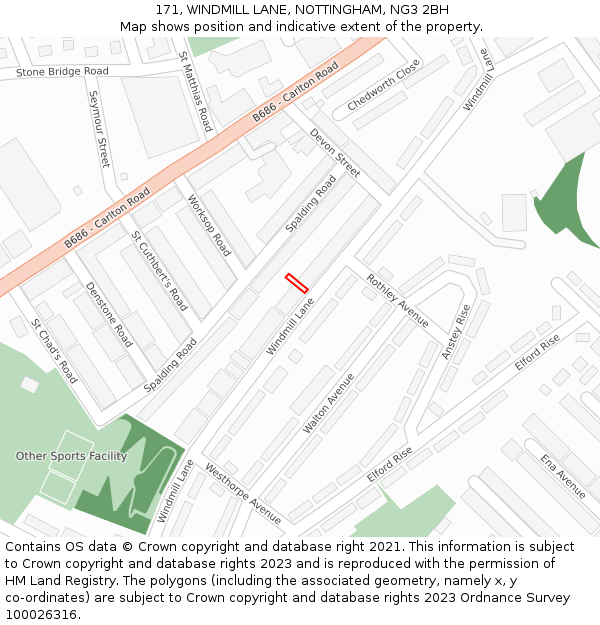 171, WINDMILL LANE, NOTTINGHAM, NG3 2BH: Location map and indicative extent of plot