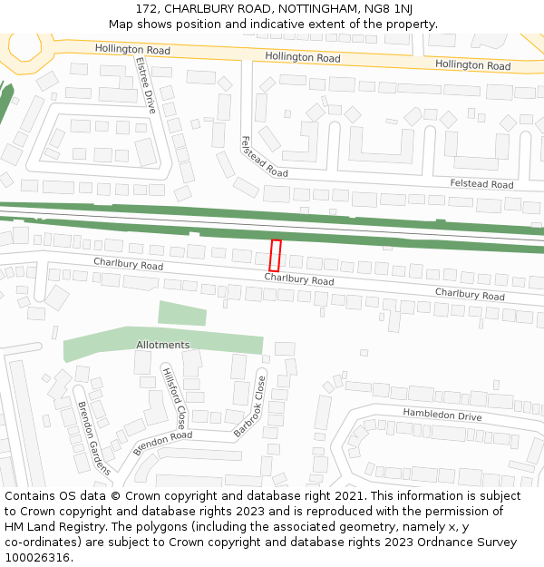 172, CHARLBURY ROAD, NOTTINGHAM, NG8 1NJ: Location map and indicative extent of plot