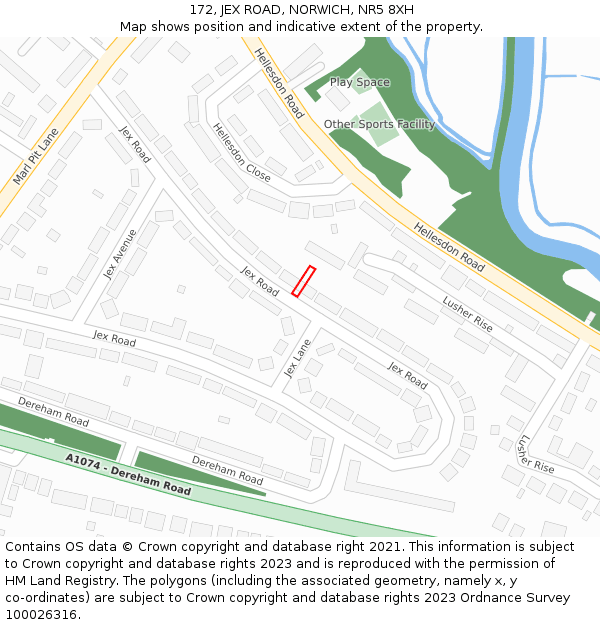 172, JEX ROAD, NORWICH, NR5 8XH: Location map and indicative extent of plot