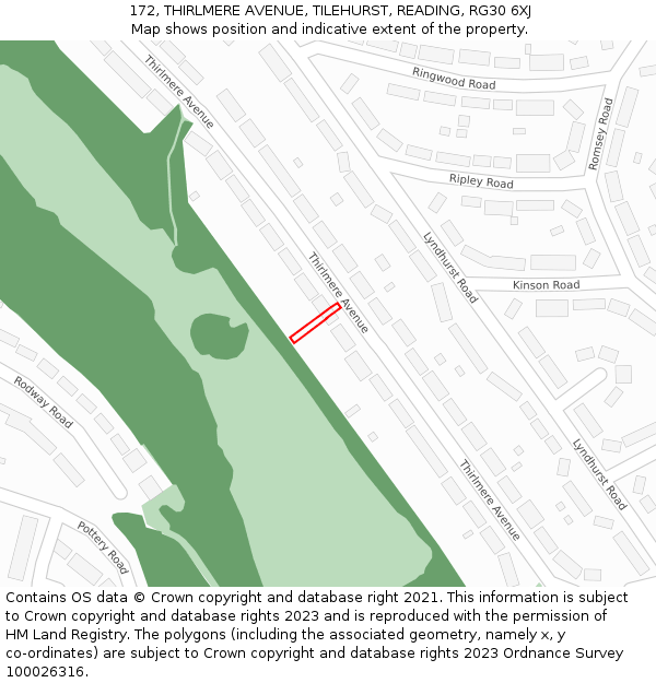 172, THIRLMERE AVENUE, TILEHURST, READING, RG30 6XJ: Location map and indicative extent of plot