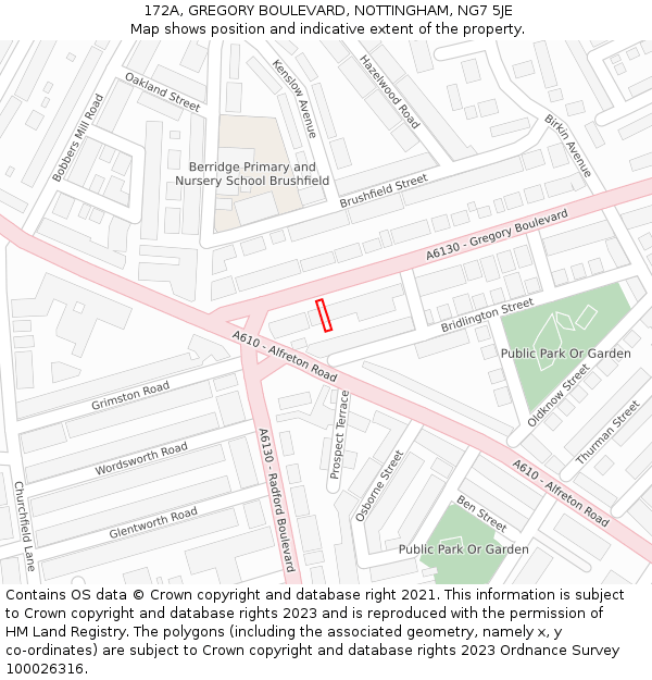 172A, GREGORY BOULEVARD, NOTTINGHAM, NG7 5JE: Location map and indicative extent of plot