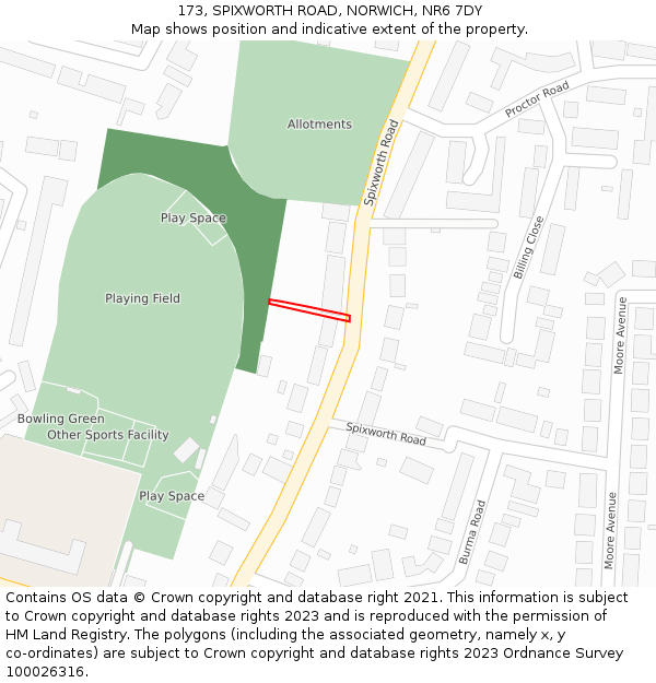 173, SPIXWORTH ROAD, NORWICH, NR6 7DY: Location map and indicative extent of plot