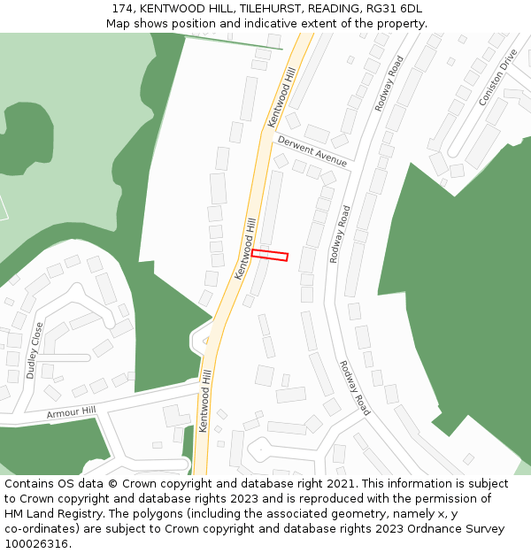 174, KENTWOOD HILL, TILEHURST, READING, RG31 6DL: Location map and indicative extent of plot