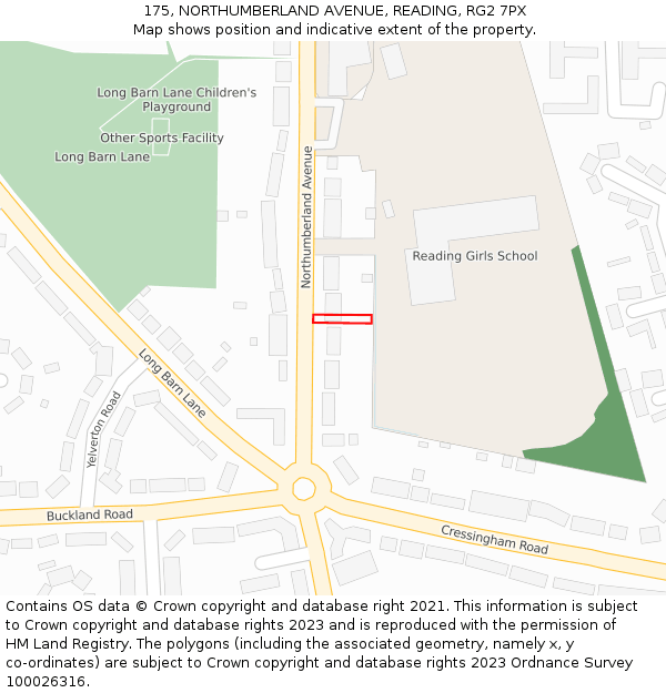 175, NORTHUMBERLAND AVENUE, READING, RG2 7PX: Location map and indicative extent of plot