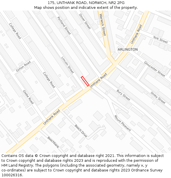 175, UNTHANK ROAD, NORWICH, NR2 2PG: Location map and indicative extent of plot