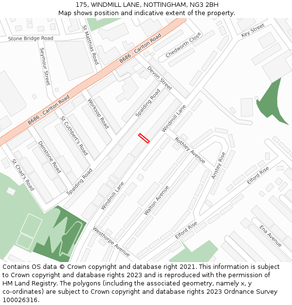 175, WINDMILL LANE, NOTTINGHAM, NG3 2BH: Location map and indicative extent of plot