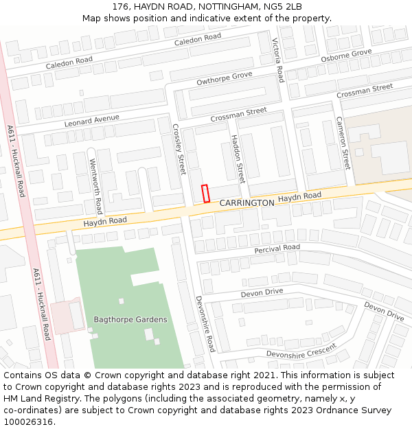 176, HAYDN ROAD, NOTTINGHAM, NG5 2LB: Location map and indicative extent of plot