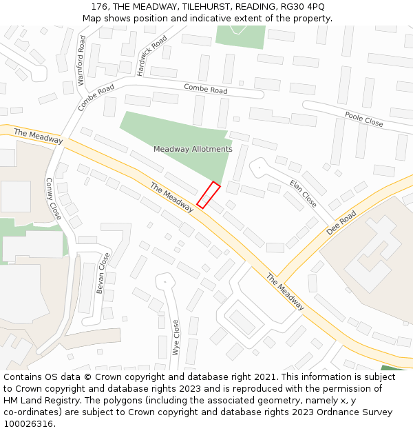 176, THE MEADWAY, TILEHURST, READING, RG30 4PQ: Location map and indicative extent of plot