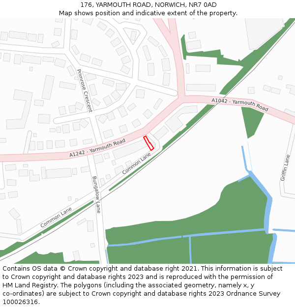 176, YARMOUTH ROAD, NORWICH, NR7 0AD: Location map and indicative extent of plot