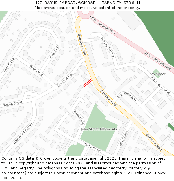 177, BARNSLEY ROAD, WOMBWELL, BARNSLEY, S73 8HH: Location map and indicative extent of plot