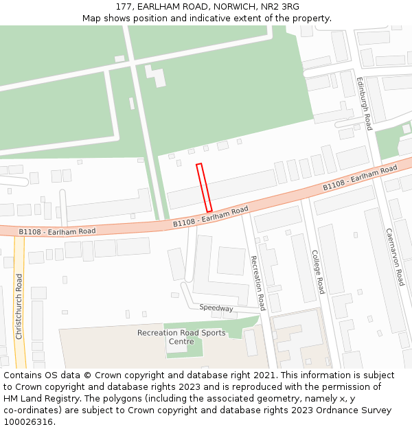 177, EARLHAM ROAD, NORWICH, NR2 3RG: Location map and indicative extent of plot