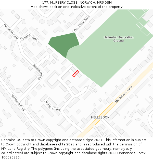 177, NURSERY CLOSE, NORWICH, NR6 5SH: Location map and indicative extent of plot