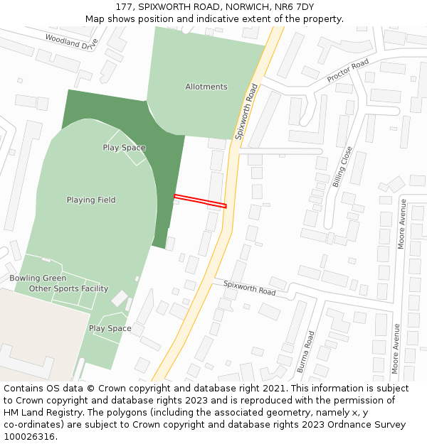 177, SPIXWORTH ROAD, NORWICH, NR6 7DY: Location map and indicative extent of plot