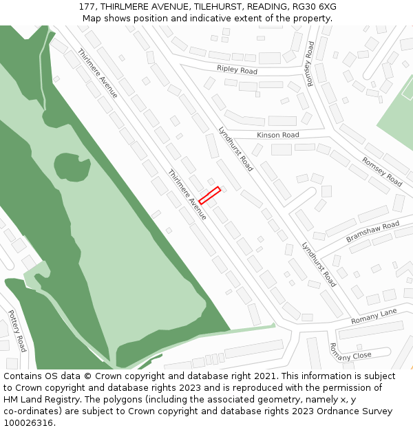 177, THIRLMERE AVENUE, TILEHURST, READING, RG30 6XG: Location map and indicative extent of plot