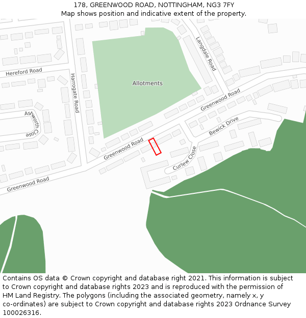 178, GREENWOOD ROAD, NOTTINGHAM, NG3 7FY: Location map and indicative extent of plot