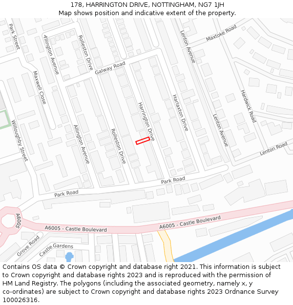 178, HARRINGTON DRIVE, NOTTINGHAM, NG7 1JH: Location map and indicative extent of plot