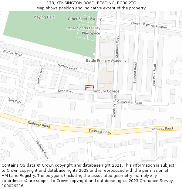 178, KENSINGTON ROAD, READING, RG30 2TG: Location map and indicative extent of plot