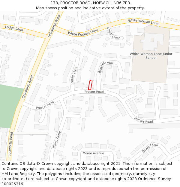 178, PROCTOR ROAD, NORWICH, NR6 7ER: Location map and indicative extent of plot