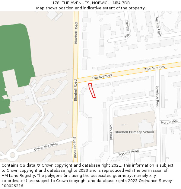 178, THE AVENUES, NORWICH, NR4 7DR: Location map and indicative extent of plot