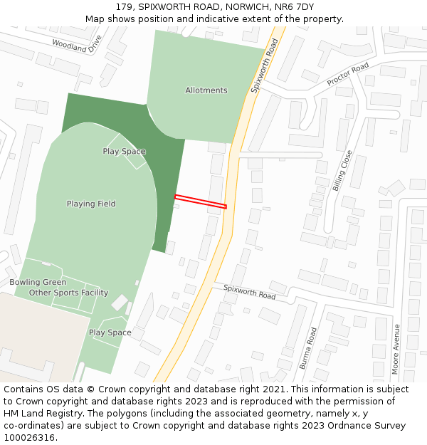 179, SPIXWORTH ROAD, NORWICH, NR6 7DY: Location map and indicative extent of plot