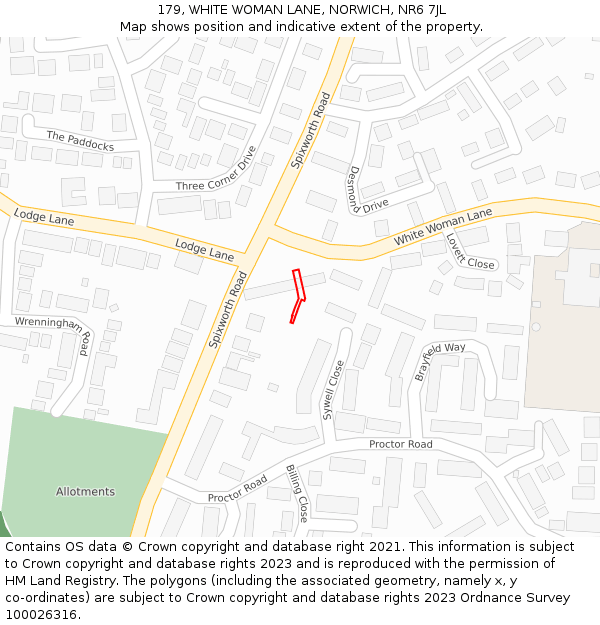 179, WHITE WOMAN LANE, NORWICH, NR6 7JL: Location map and indicative extent of plot