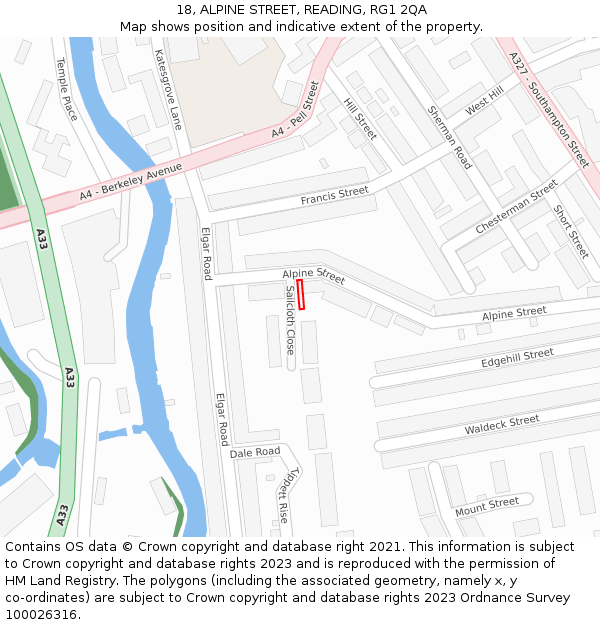 18, ALPINE STREET, READING, RG1 2QA: Location map and indicative extent of plot