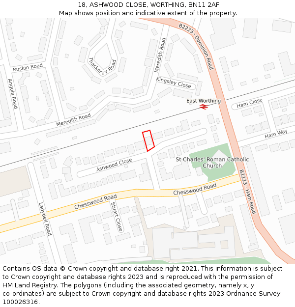 18, ASHWOOD CLOSE, WORTHING, BN11 2AF: Location map and indicative extent of plot