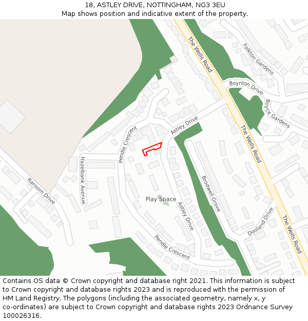 18, ASTLEY DRIVE, NOTTINGHAM, NG3 3EU: Location map and indicative extent of plot
