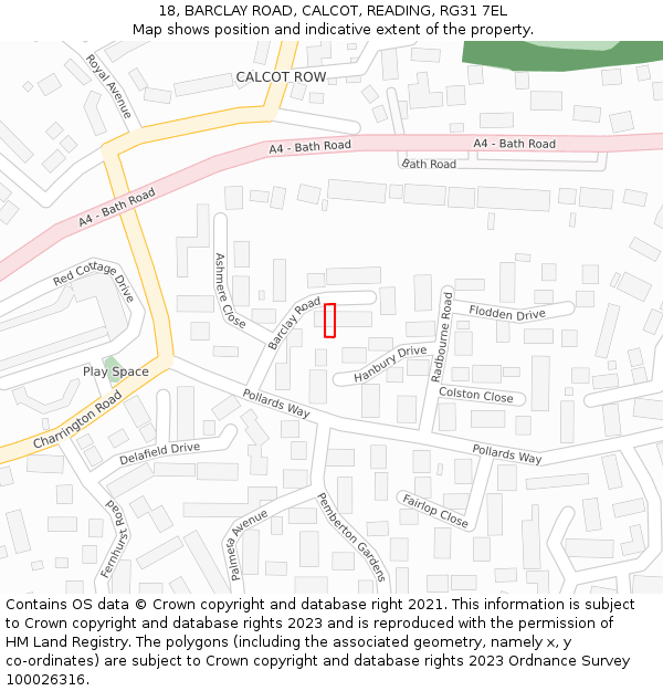 18, BARCLAY ROAD, CALCOT, READING, RG31 7EL: Location map and indicative extent of plot