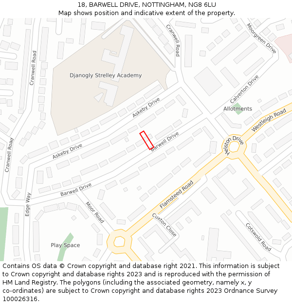 18, BARWELL DRIVE, NOTTINGHAM, NG8 6LU: Location map and indicative extent of plot