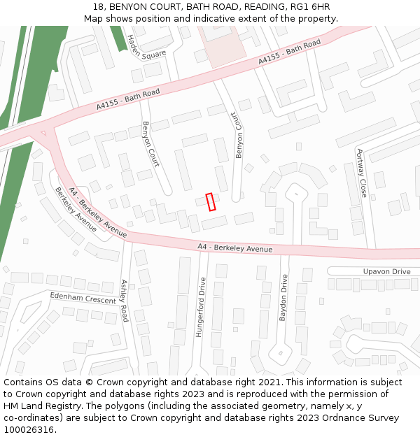 18, BENYON COURT, BATH ROAD, READING, RG1 6HR: Location map and indicative extent of plot